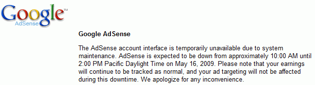 Google AdSense website down for maintenance example