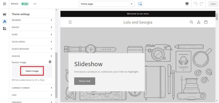 Select Image for Adding Favicon in Shopify