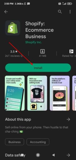 Install Shopify App from Androind App Store