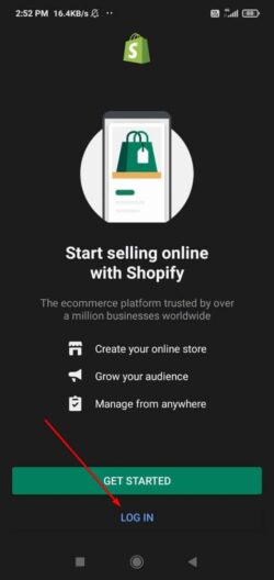 Log into Shopify Admin on Android - Open App