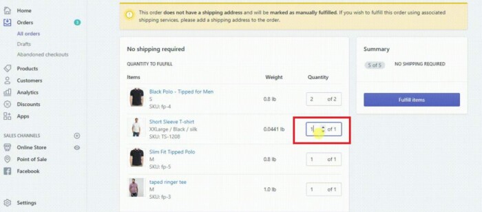 Shopify partial order fulfilment - select items to fulfil