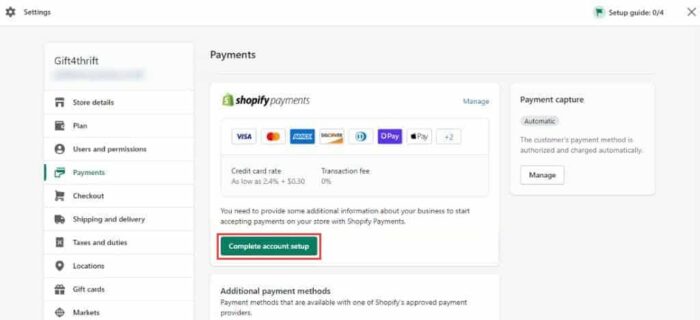 Set up Shopify Payments - Activate