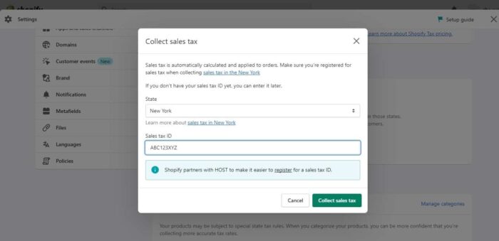 Collect Sales Tax on Shopify