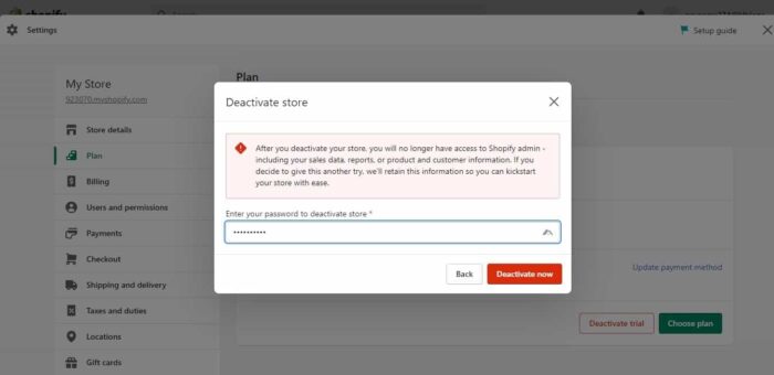 Confirm Cancellation of Shopify Free Trial