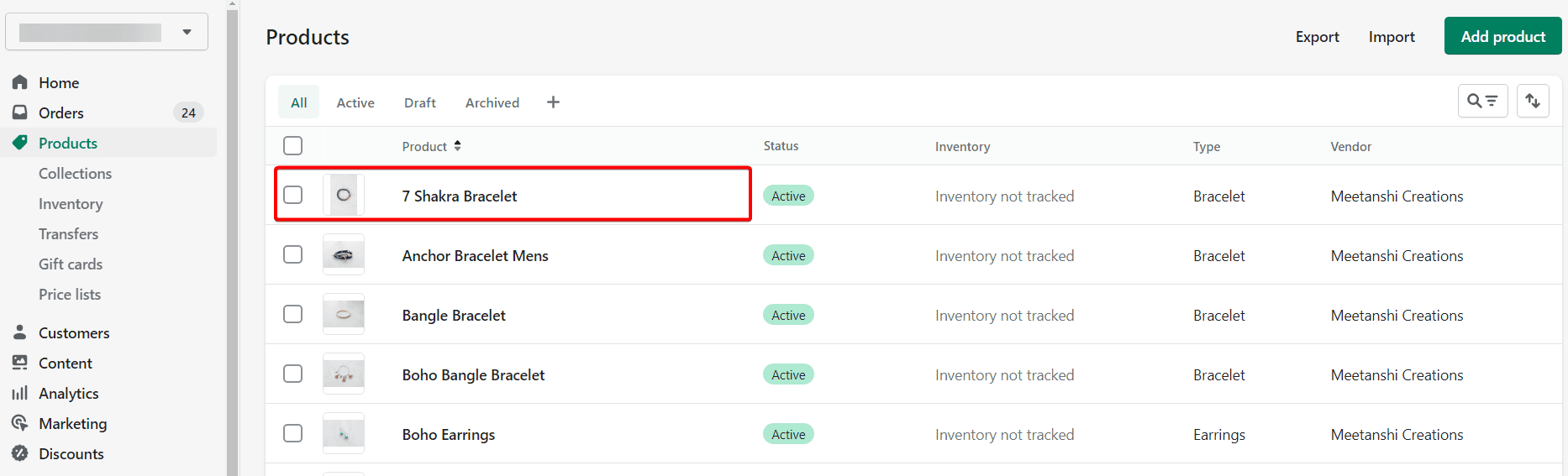 step 1 to add sku to product variants in Shopify