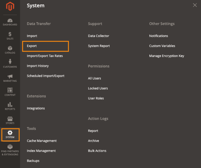 Export Magento 2 Products from System > Exports