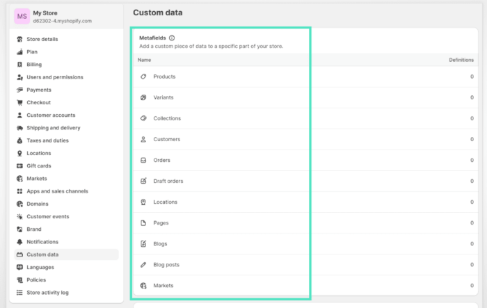 Metafields in Shopify
