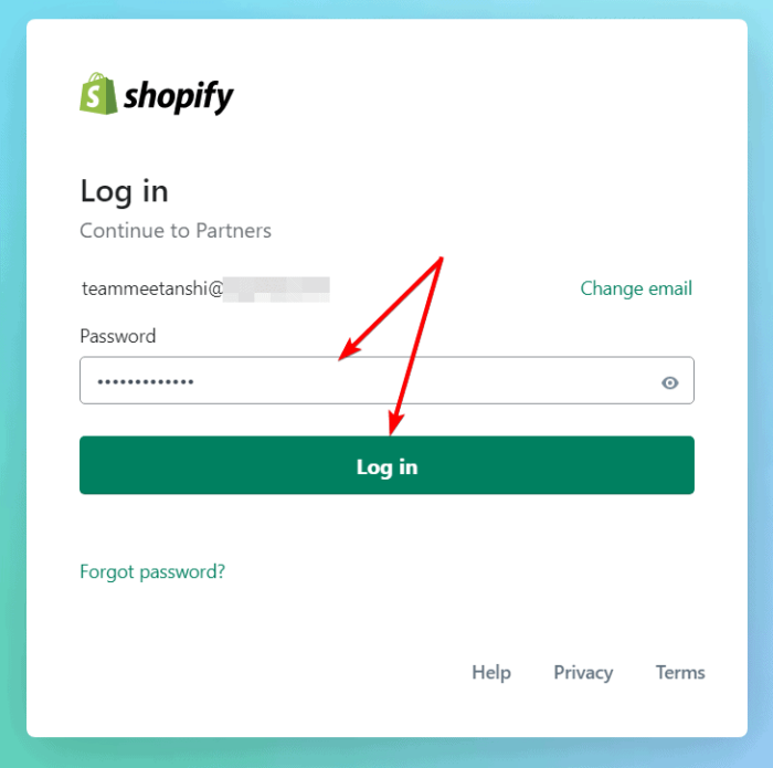 Log in to Shopify Partners account