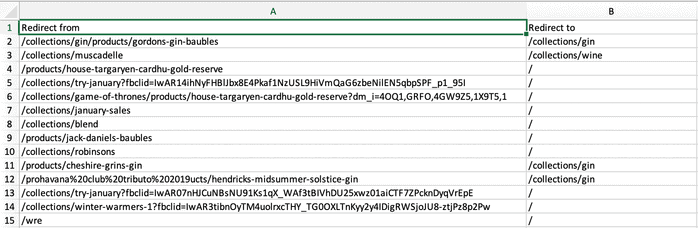 Magento to Shopify URL redirect map