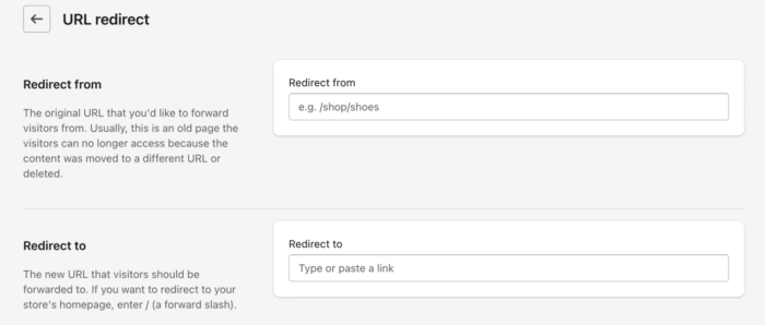 Redirect URLs to Shopify