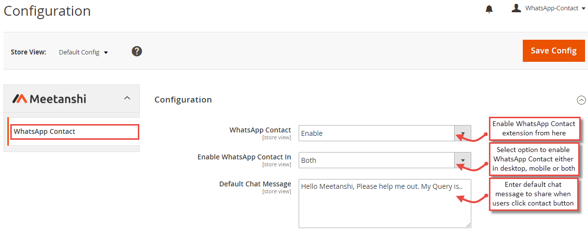 Configuration of Magento 2 WhatsApp Contact
