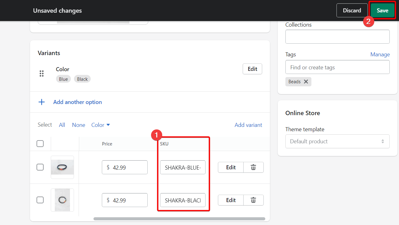 Add SKU to product variants in Shopify and save