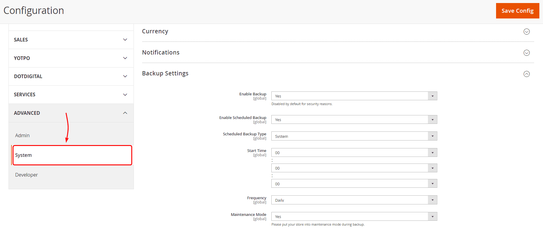 Enable schedule automatic backups in Magento 2