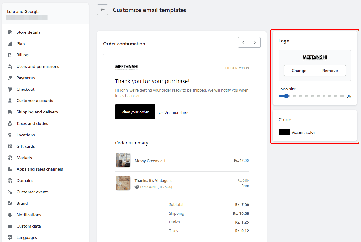 Edit Shopify Email Logo and Accent Colour
