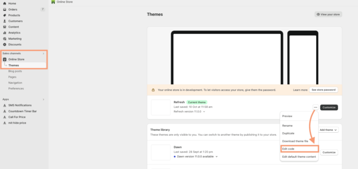 Edit shopify theme code