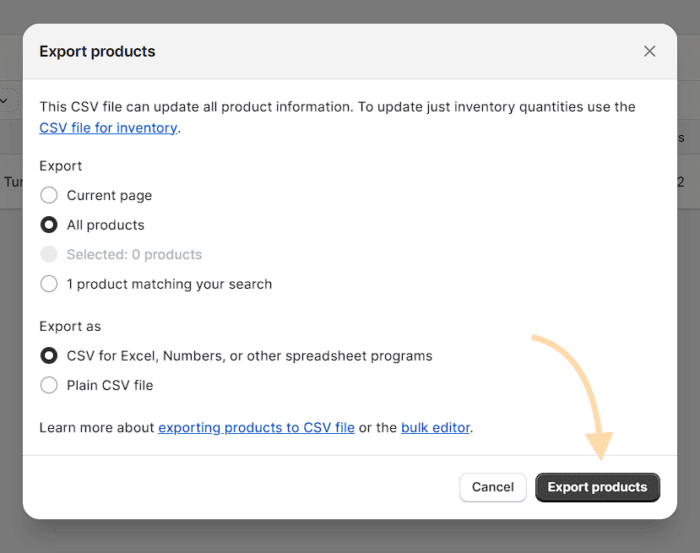 Export products before cancel Shopify subscription