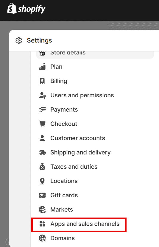 Go to Shopify app sales  channels