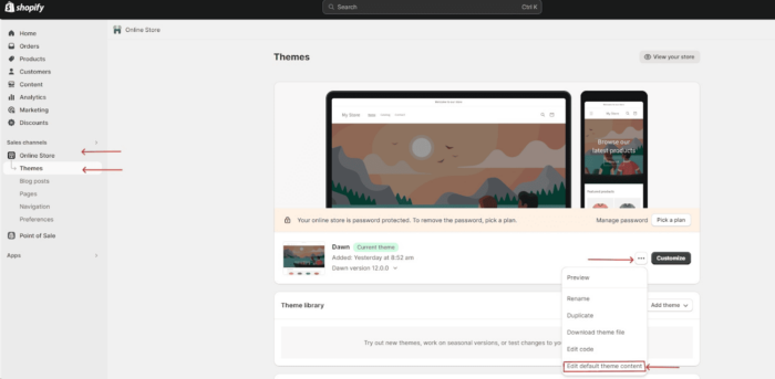 Go to Shopify theme settings