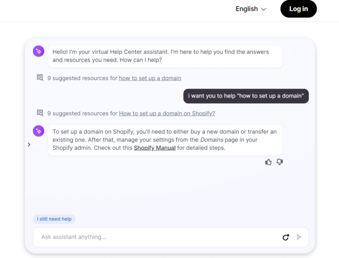 Contact Shopify AI chatbot for support