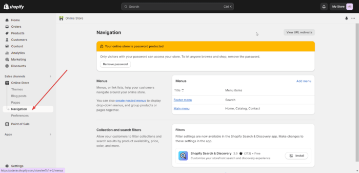 Add navigation menu to Shopify