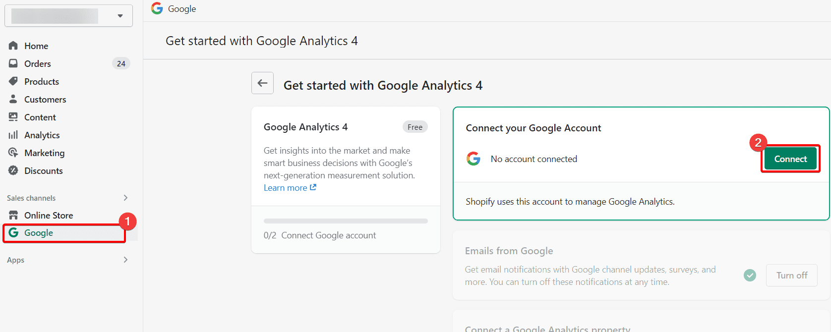 Connect GA4 account with Shopify