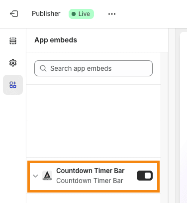 Enable the Meetanshi Countdown Timer Bar app from the Theme Settings > App Embeds