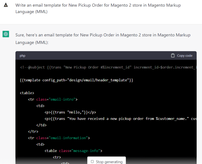 Magento 2 ChatGPT Email Template