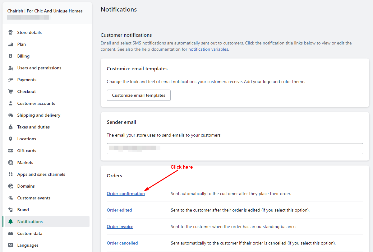 Select template to change email subject line in Shopify