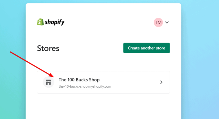 Select Shopify store to login