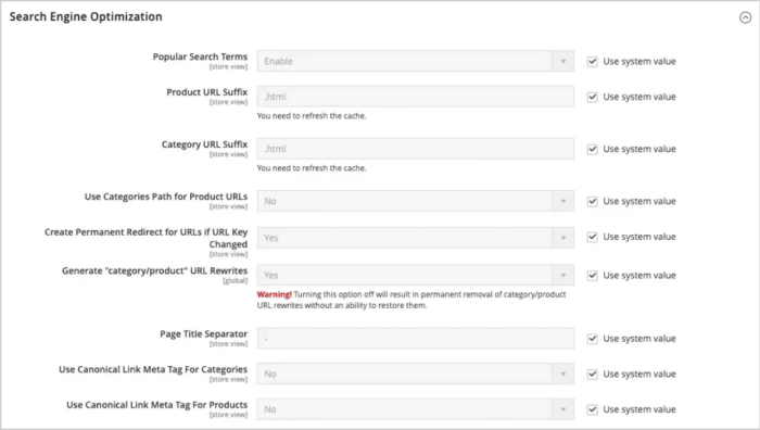 Magento vs Shopify - SEO settings