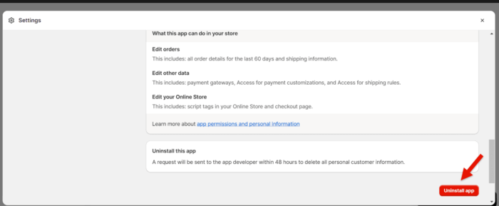 Uninstall Shopify app to cancel its subscription