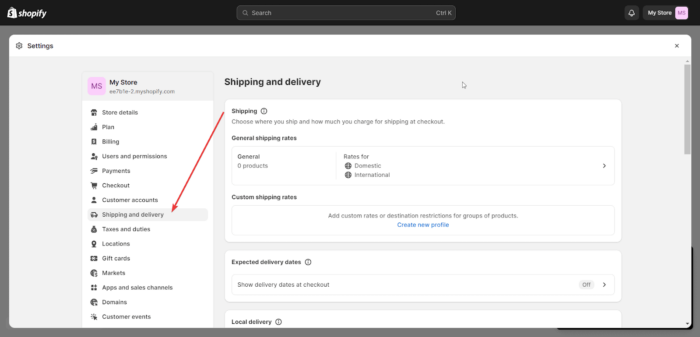 Set up Shopify store shipping details