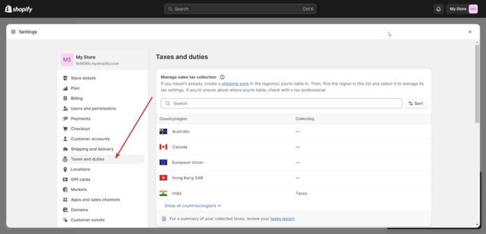 Set up Shopify store tax rates