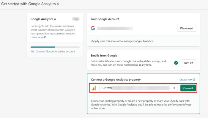 Connect Google Analytics property with Shopify