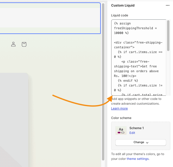 Add Shopify free shipping bar liquid code