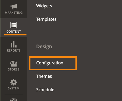 Go to Magento Content Configuration