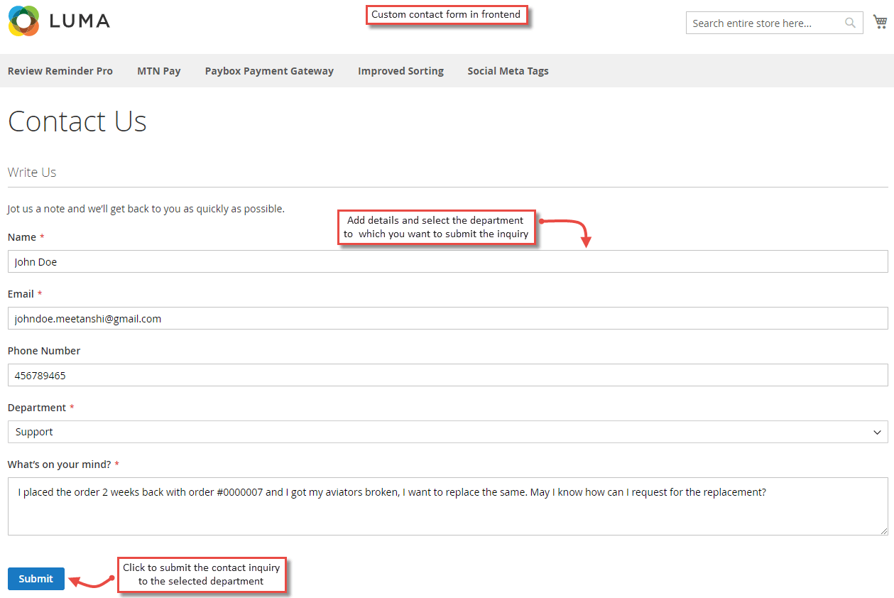 Custom Contact Form in Magento 2