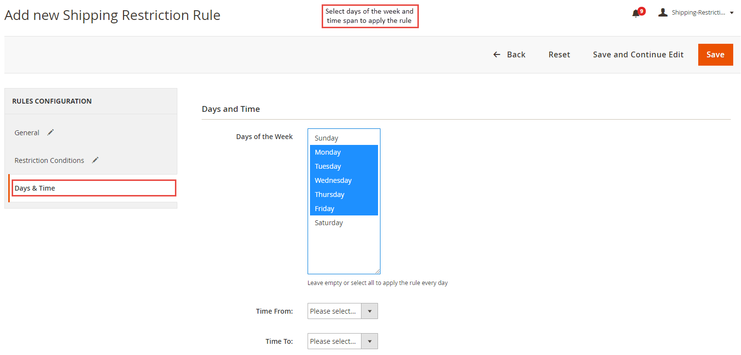 Set days and time based shipping restrictions in Magento 2