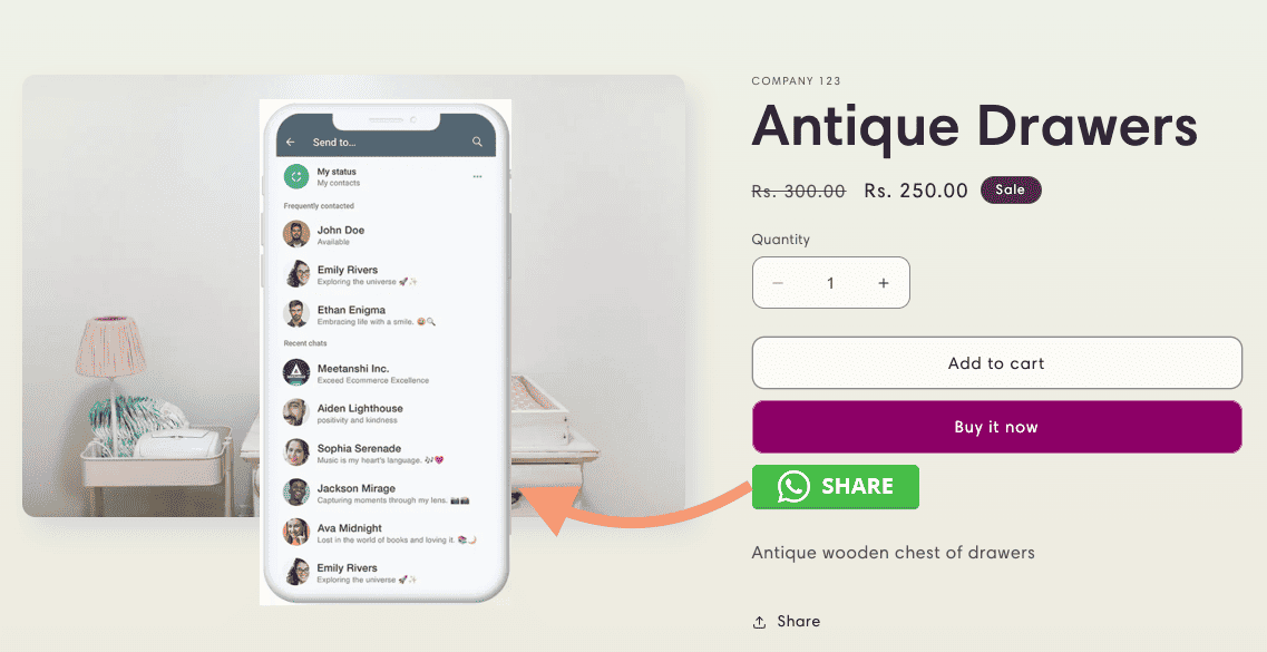 Shopify WhatsApp Share button on Front end