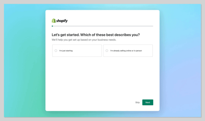 Create Shopify account