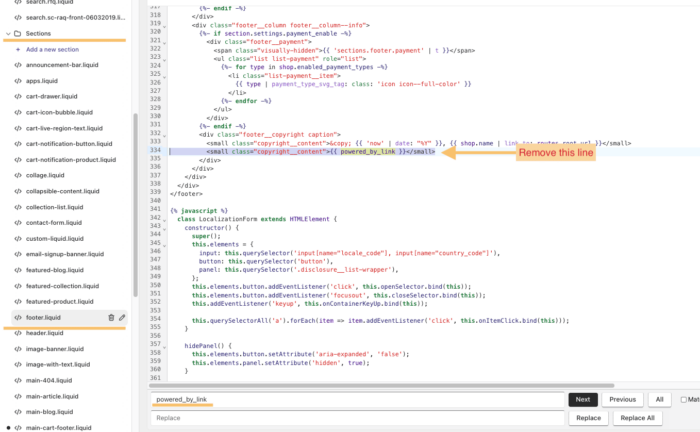 Remove powered by Shopify from Shopify theme code 