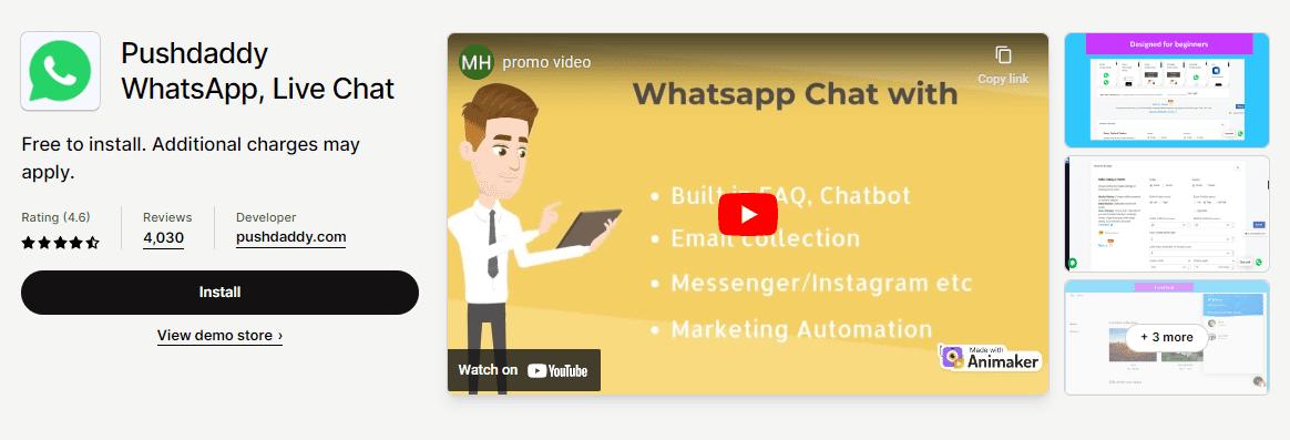 Shopify WhatsApp Chat by Pushdaddy