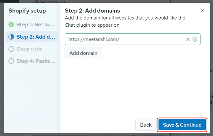 Add Shopify domain to Facebook messenger chat