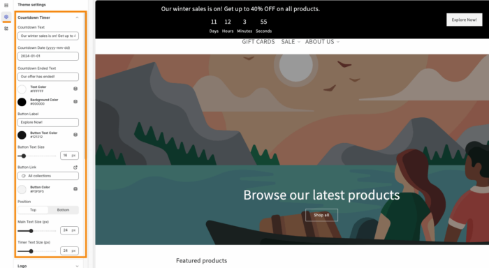 Configure countdown timer in Shopify