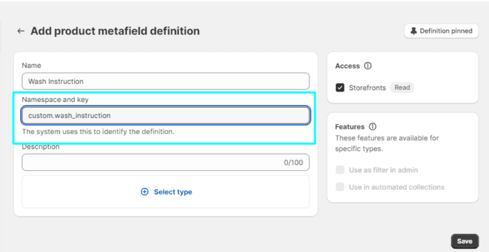 Metafield namespace key