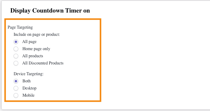 Set page and device targeting for the Shopify countdown timer bar