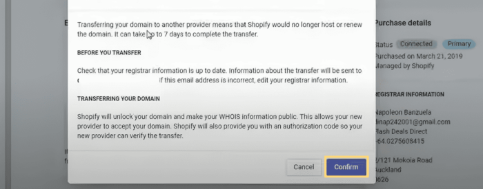 Confirm domain transfer