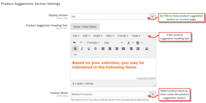 Product Suggestions Section Settings