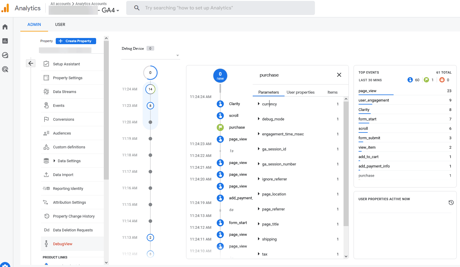 GA4 Shopify Setup - Debug view