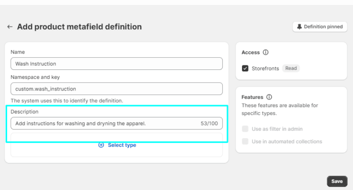 Metafield description